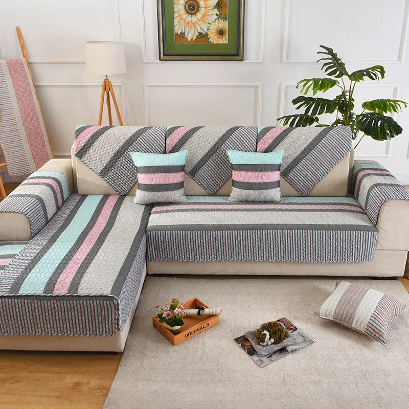 

Chinese Sofa Covers for Living Room Stripe Plaid Sofa Cushion Couch Chair Cover Lines Style Corner Sofa Towel Pillowcase Autumn