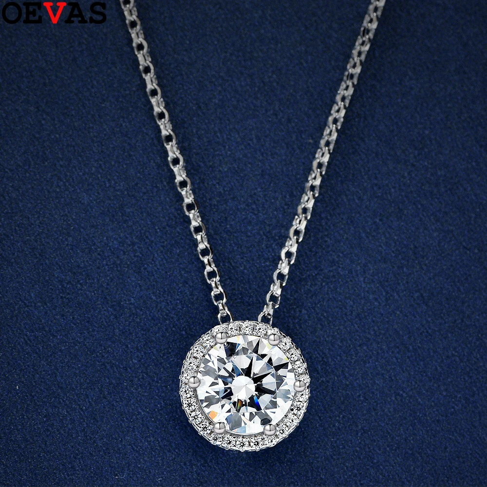 

OEVAS Classic 100% 925 Sterling Silver 3.25ct round High Carbon Diamond Necklace Wedding Engagement Ring Fine Jewelry 40+3CM