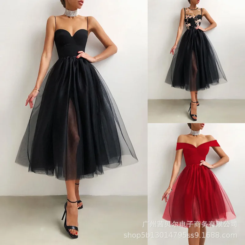 

Women Sexy Suspender Mesh Dress 2021 Summer Fashion New Elegant White Sleeveless Dress Casual Evening Party Long Dresses