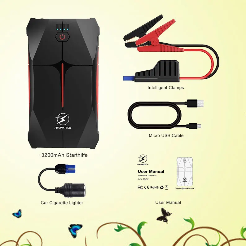 

800A Peak Portable Car Battery Jump Starter (Up to 5.0L Gas or 4.0L Diesel Engine) with Smart Safety Jumper Cord, LED Torch