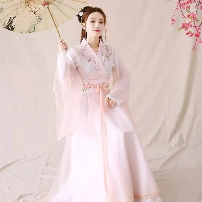 Розовый традиционный танцевальный костюм ханьфу в китайском стиле одежда