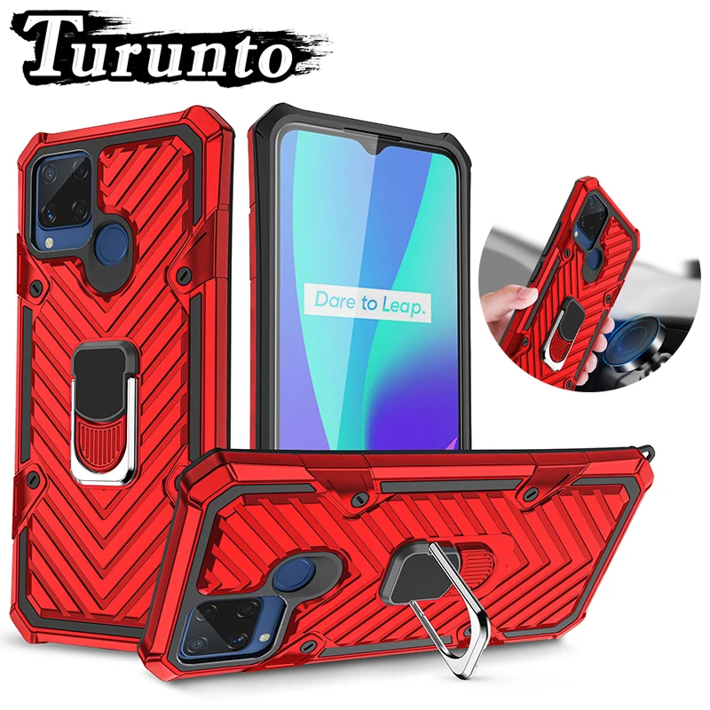

Shockproof Armor Phone Case For OPPO Realme 6i 6 5S 5i 5 Car Holder with Ring Protection Cover For OPPO Realme C15 C11 C3 C1