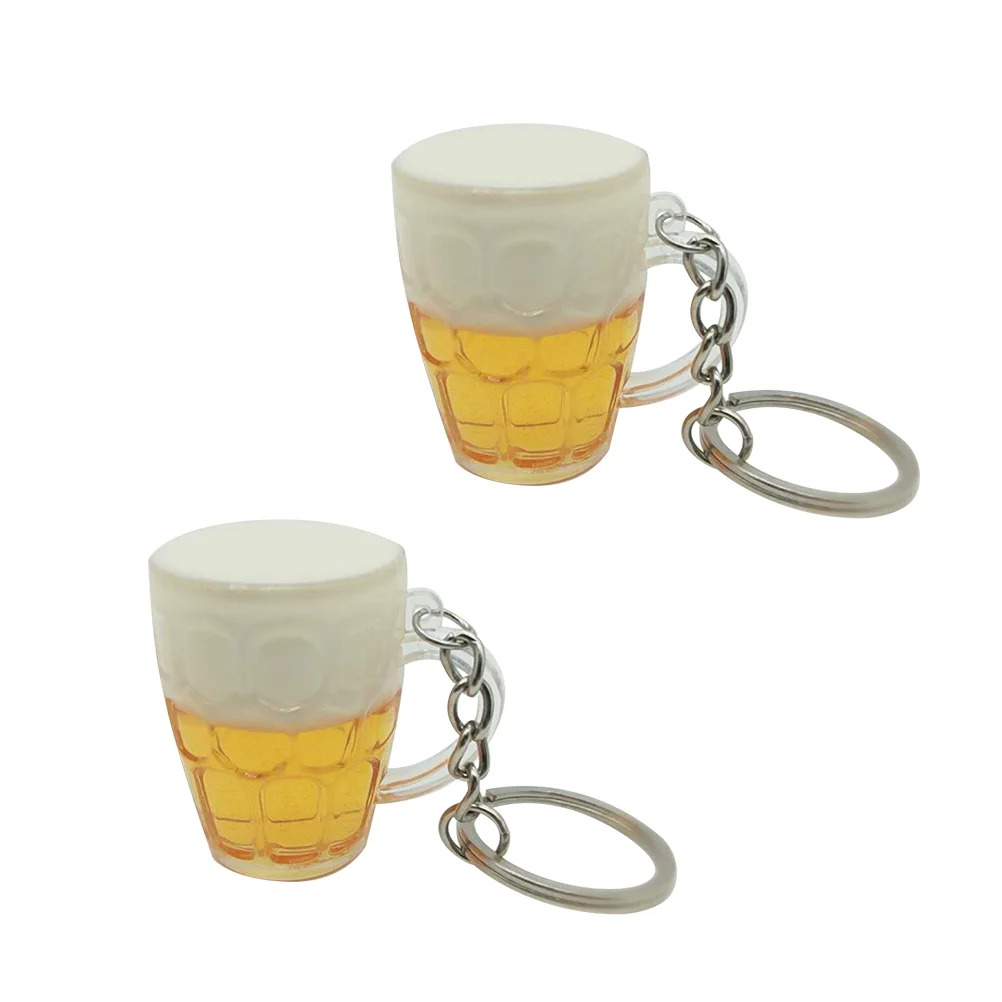 2PCS Simulation Beer Cup Shape Keychain Acrylic Pendant Decor Gifts for Bag Car Key