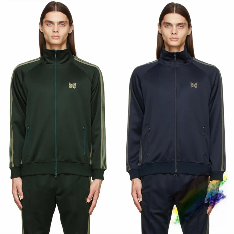 

Green Ribbon Needles Jackets Men Women Butterfly Embroidery Zipper AWGE Needles Jacket High Street Outerwear Coats
