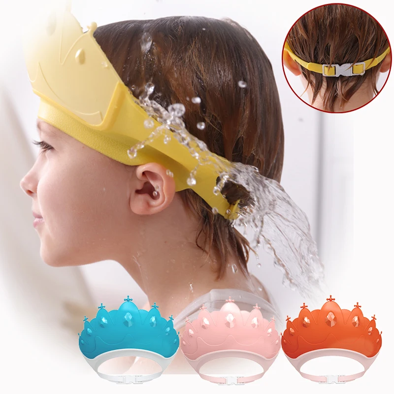 

New Children Waterproof Shampoo Cap Crown Baby Shower Cap Adjustable Size Cartoon Bath Visor Infant Hair Shield Ear Protection