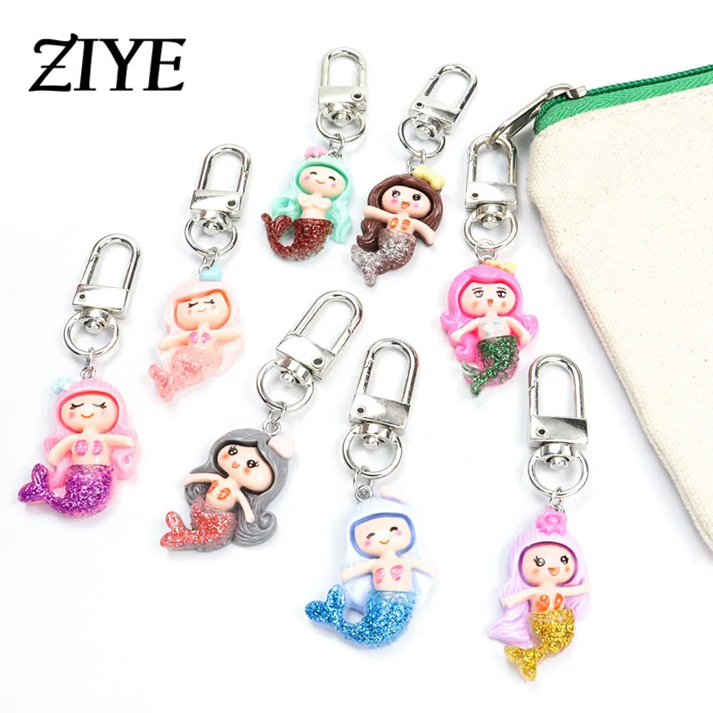 

Fashion Cartoon Mermaids Resin Charms Keyrings Sparkling Fishtail Fairy Tales Pendants Keychains Earphone Case Accessories Gifts