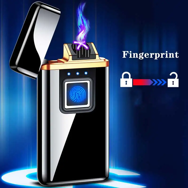 

Luxury Smart Chip Fingerprint Recognition Induction Electric Double Arc USB Lighter Metal Outdoor Windproof Plasma Pulse Lighter