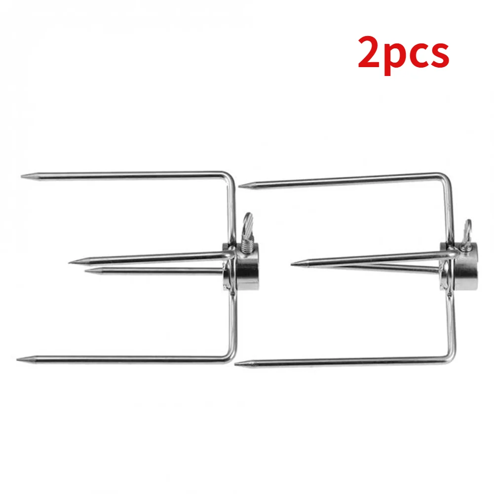 

2Pcs Picnic Charcoal BBQ Fork 10cm 4 ed Grilled Beef Kebab Skewer Chicken Drumstick Turkey Barbecue Roast Accessories 2