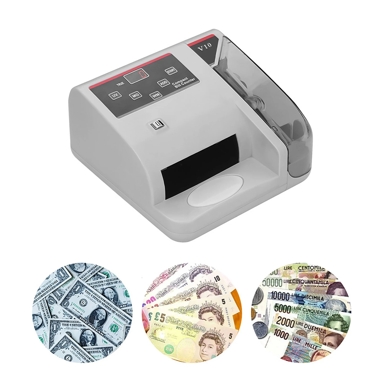 

LED Money Counter Worldwide Currency Cash Banknote Bill Counting Machine Detector with UV/MG/WM Counterfeit Detection