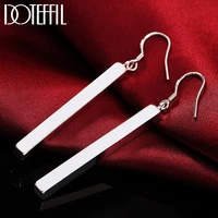 doteffil 100 925 silver square pillar ladies drop earrings female jewelry women christmas gift drop party free shipping