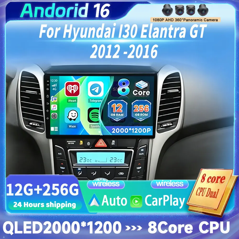 Фото Автомагнитола Android 16 с Carplay и Auto для Hyundai I30 Elantra GT 2012-2016, GPS-навигация, мультимедийный плеер, 4G, стереосистема №2
