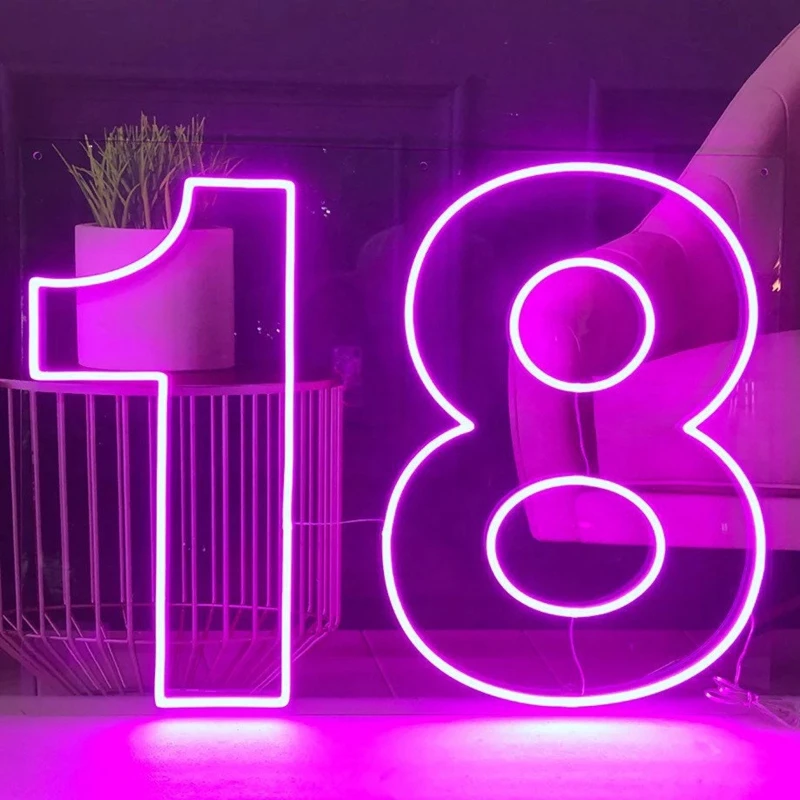 Number Neon Signs Led  Happy Birthday Light for Bar Pub Club Home Wall Hanging Flex Neon Lights Wedding Home Party Decor