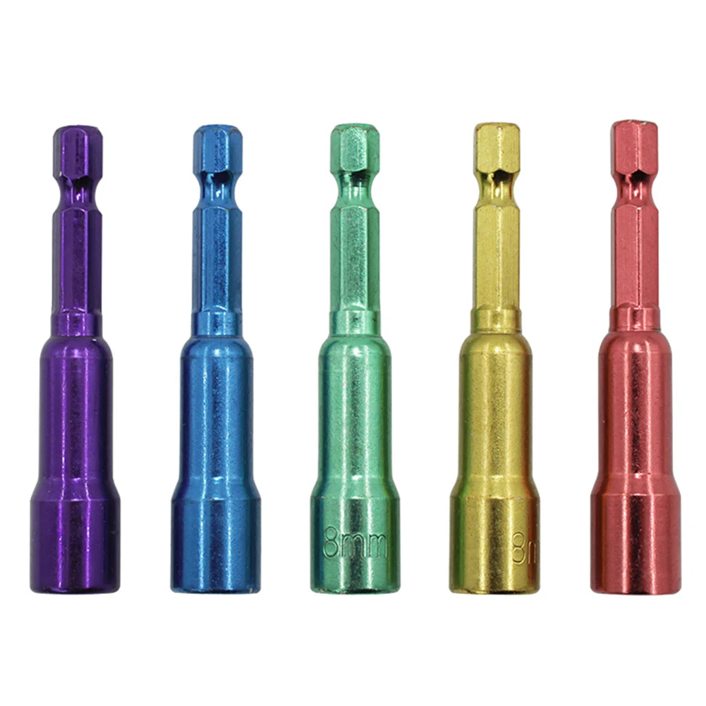 

5pcs 1/4'' Hex Shank 8mm Socket Sleeve Magnetic Drill Bit Adapter For Electric Hand Screwdrive Socket Wrenches Tools