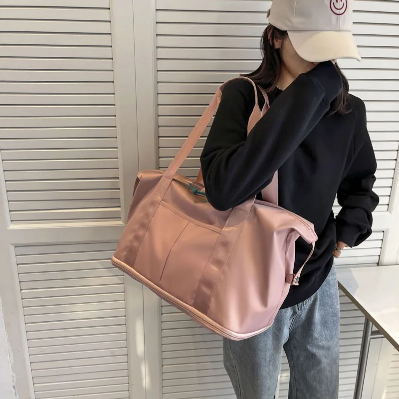 Solid Pink Large Travel handbags Extensible Oxford travel bag luggage Big traveling bags for ladies Waterproof Sports bags