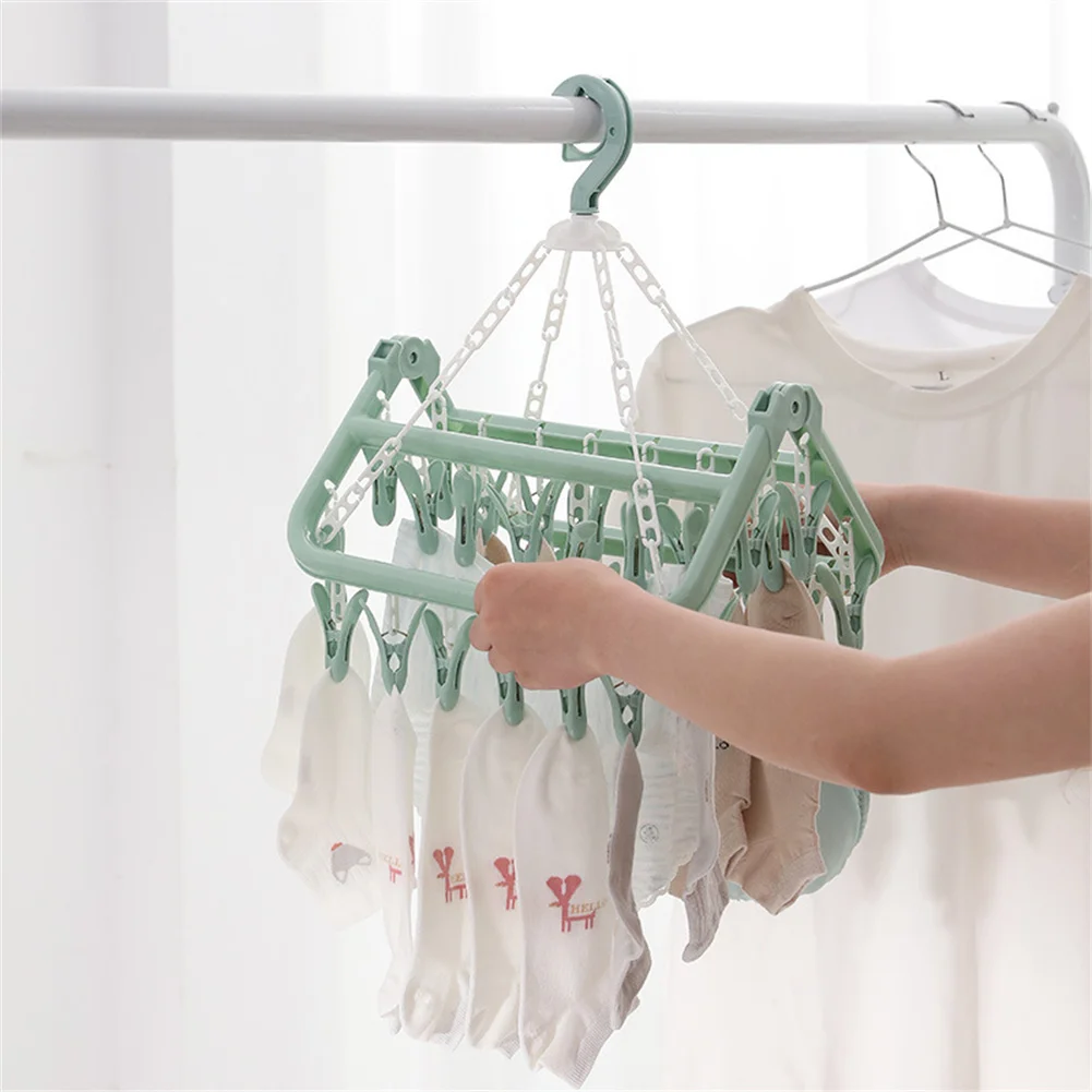 Household Folding Clip Hanger With 32 Plastic Drying Clips Children Adults Clothes Rotatable Multifunctional Rack |