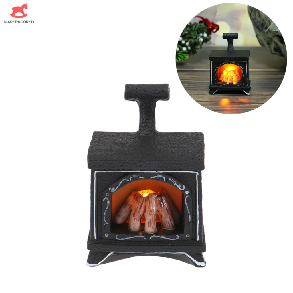 

1Pcs 1:12 Dollhouse Miniature Vintage Mini Illuminated Fireplace Simulation Model DIY Living Room Decoration Accessories