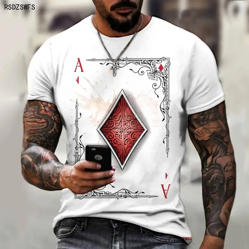 

Poker Short-sleeved All-match Printed T-shirt with 3d Playing Cards Men's Summer T-shirt Shirt Casual Face Funny 2021 Costume