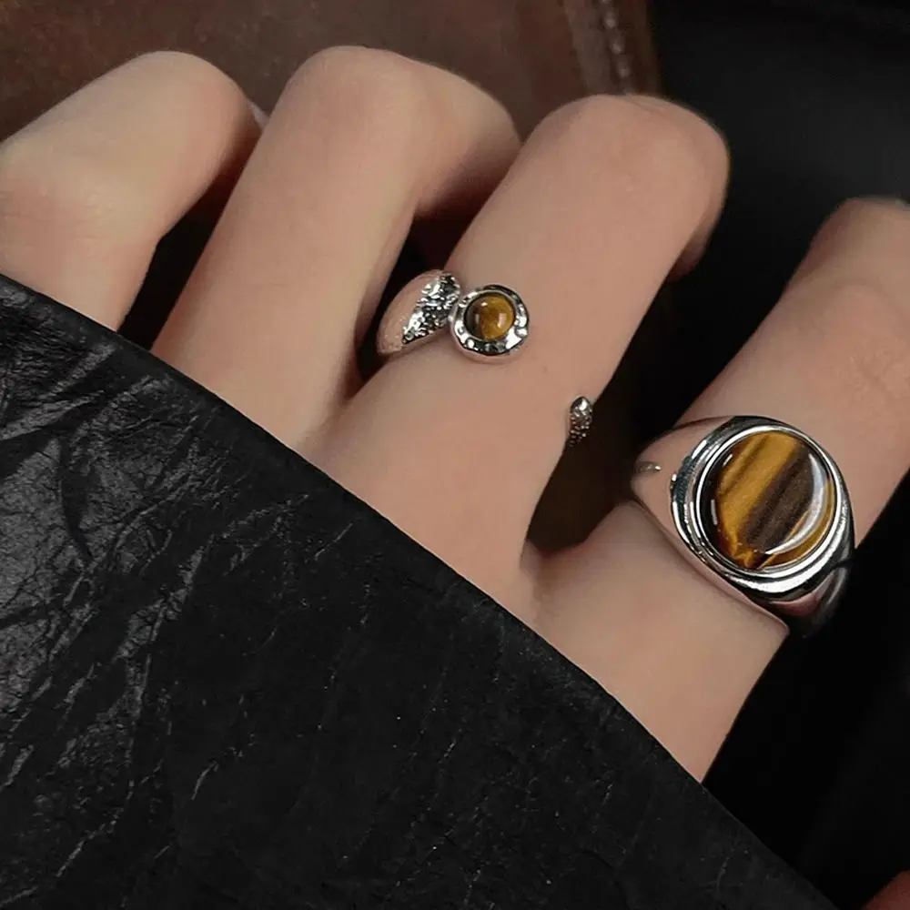 

Niche Design Tiger Eye Stone Ring Women Cool Trendy Texture Adjustable Finger Ring Fashion Jewelry Girl Gift