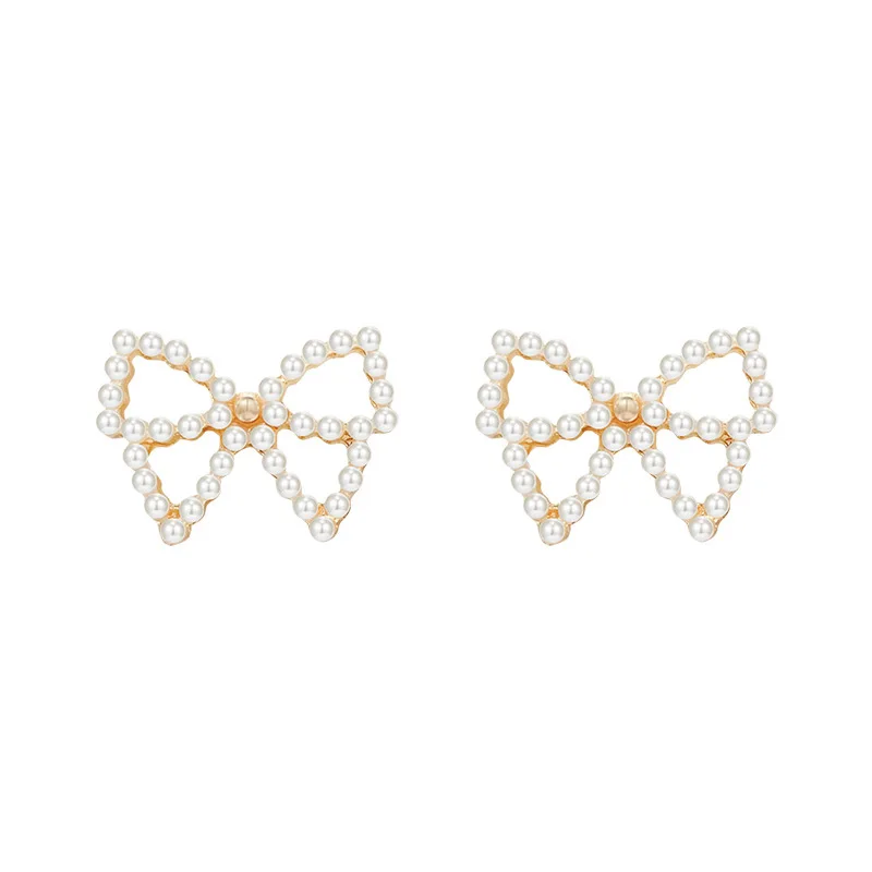 

Simple Bow Pearl Earrings Zircon Bowknot Lucky Love Heart Mother's Day Woman Girl Wedding Blessing Ear Studs Jewelry