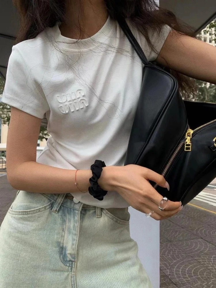 Большие размеры белая футболка с вышивкой букв Choic женская короткими рукавами 24