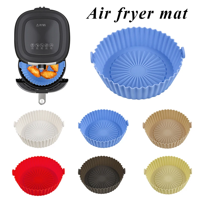 

14.5cm Air Fryers Oven Baking Tray Fried Chicken Basket Mat AirFryer Silicone Pot Round Replacemen Grill Pan Accessories 2022