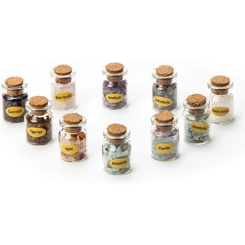 

10 Mini Crystal Stone Chip Bottles Tumbled Gemstone Wishing Bottle Healing Stone Set For Jewelry Making Home Decoration