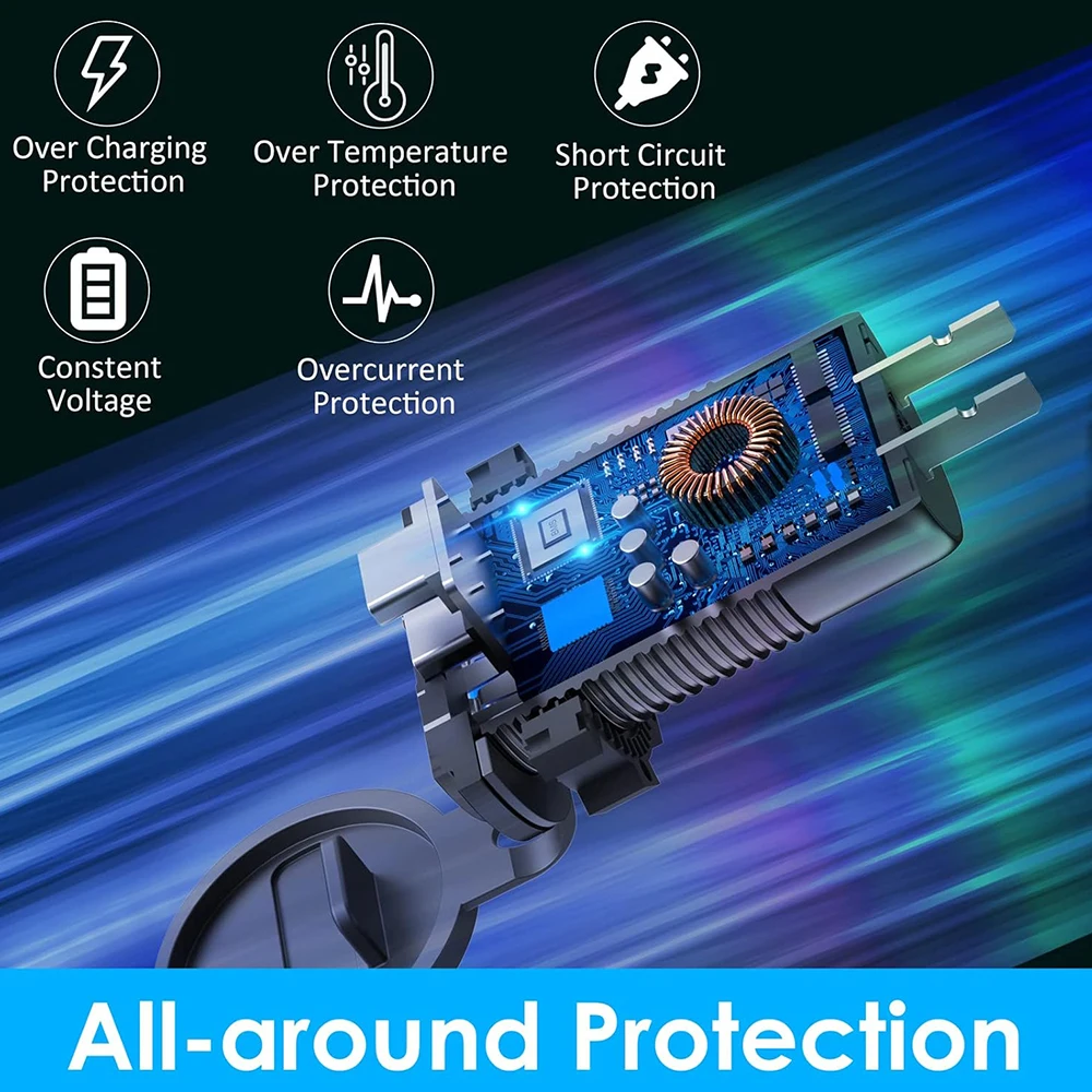 Автомобильное зарядное устройство PD и QC3.0 Порты USB Type-c Водонепроницаемые со