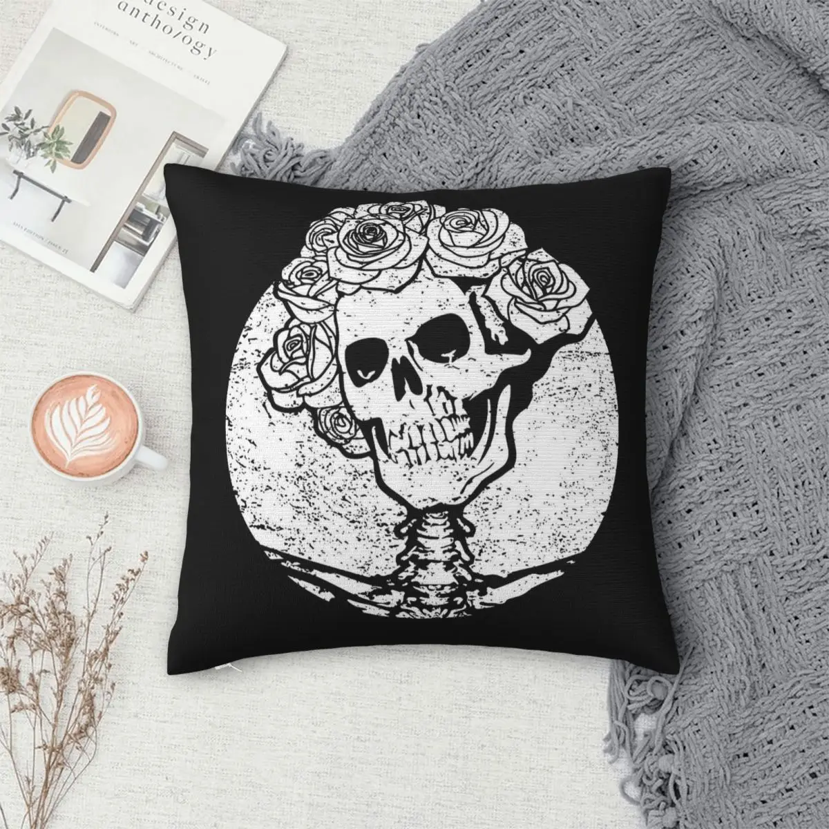 Фото Квадратная наволочка Grateful Dead Skull & Roses из полиэстера, льна и бархата с принтом, декоративная наволочка на молнии, чехол для домашней подушки №4