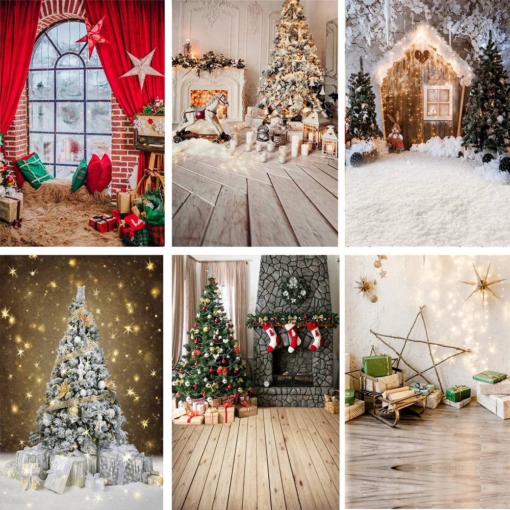 

Laeacco Christmas Backdrops Christmas Tree Gifts Window Fireplace Cabinet Family Photography Backgrounds For Photo Studio Props