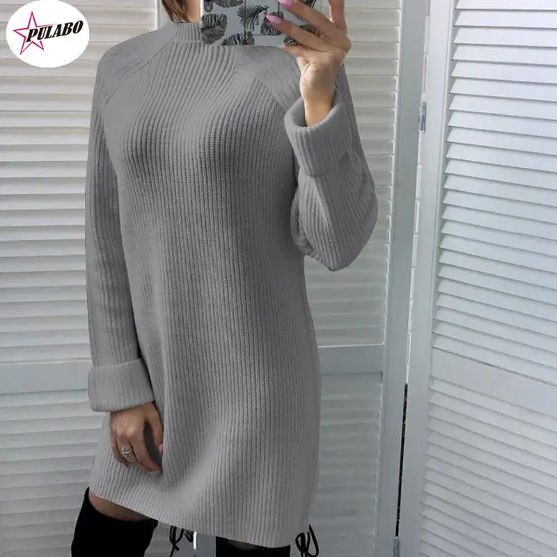 

PULABO Spring Winter Long Sleeve Women Sweater Dress Fashion Turtleneck Knitted Dresses Casual Mini Dress Vestidos