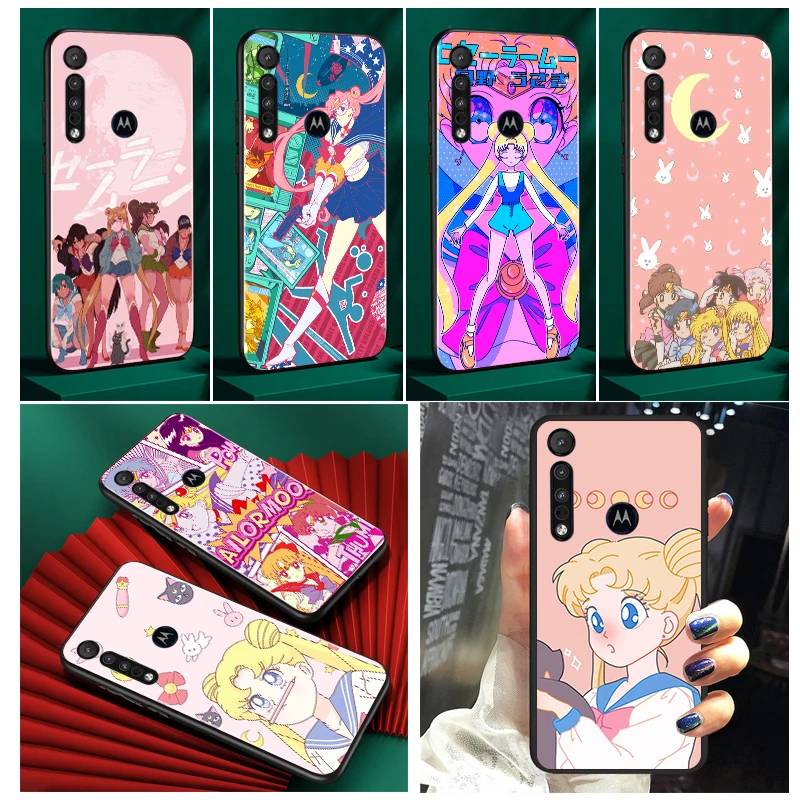 

Anime Sailor Moon Art Phone Case Black For Motorola Moto G71 Edge G60 S G9 G8 20 E20 E7i E6i E6S Plus G Power One Fusion