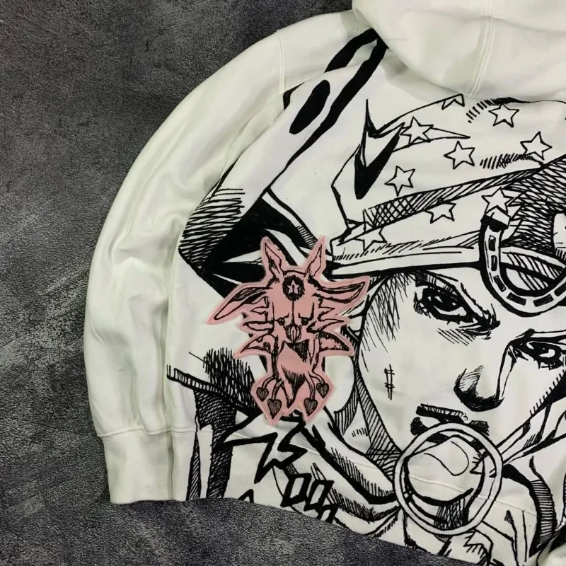 Мужской комплект Y2K Streetwear: худи с аниме-принтом и готические винтажные джинсы-багги на молнии в стиле Харадзюку (art.: 3920db419cee5) - 3920db419cee5