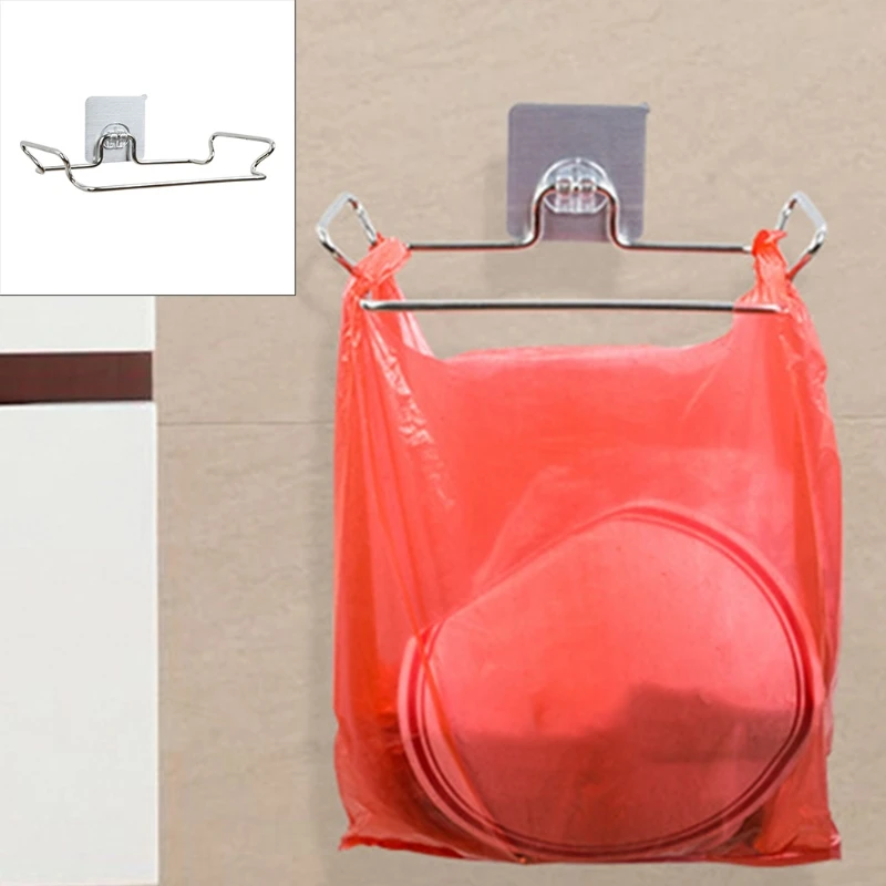 

Stainless Steel Cabinet Trash Bag Holder Rack for Recycled Reusable Disposable Plastic Bag for Kitchen, Pantry, Bathroom Q81C