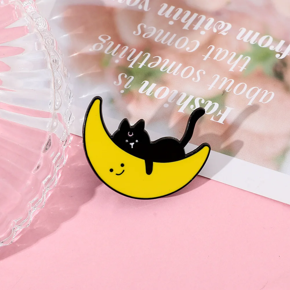 Индивидуальная Милая Черная брошь в виде кота металлический значок мультяшной