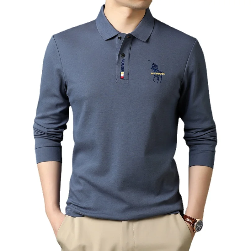 Mens Casual Business Lapel Shirt High Quality Embroidered Long Sleeve T-shirt  Men Clothing