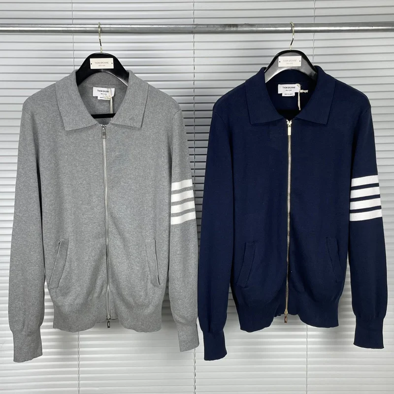 

TB 2023 Fashion THOM Brand Sweaters Men Slim Fit Cardigans Clothing Striped Wool Cotton Zipper Jacket Autumn Winter Casual Coat