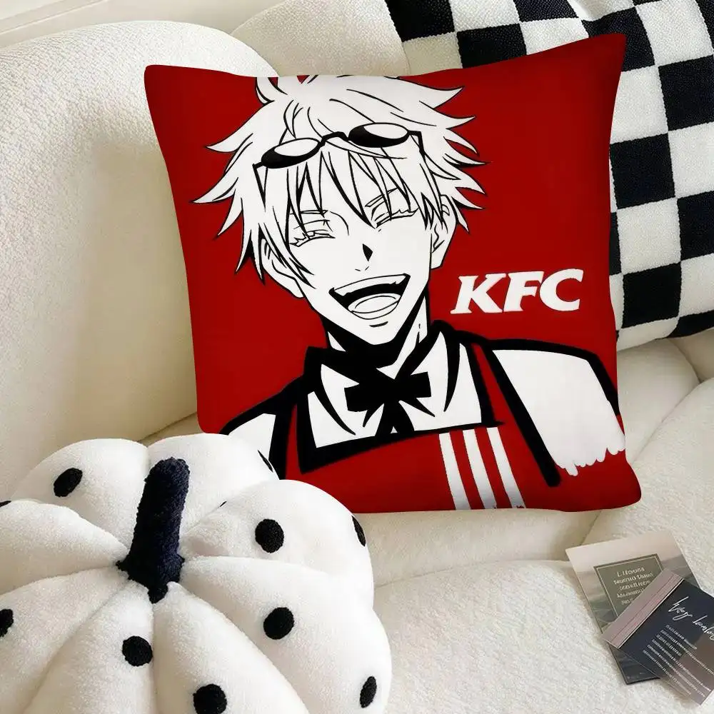 Фото Квадратная декоративная подушка RED KFC в стиле японского аниме Jujutsu Kaisen (пародия), для спальни, дивана, отдыха, автомобиля, домашнего декора №5