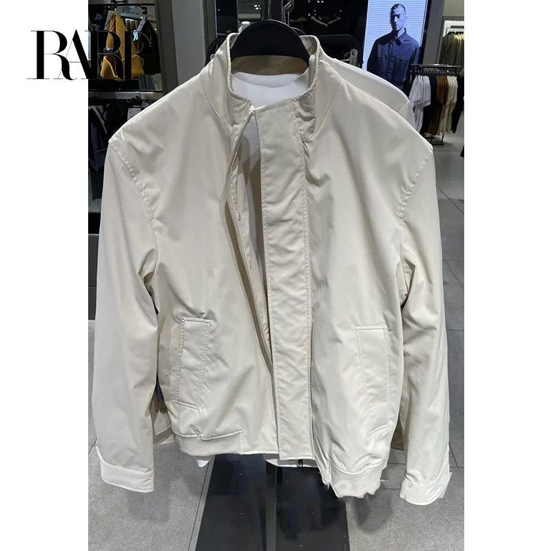 

2023 men's Spring and autumn new clamshell pilot standing collar jacket beige white men's jacket