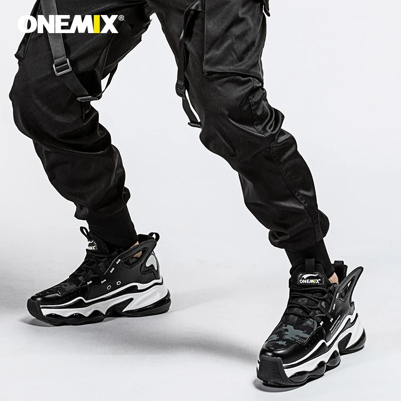 ONEMIX Sport Shoes for Men Air Cushion Breathable Mesh Black White Sneakers for Woman Reflective PLatform Footwear Running Shoes