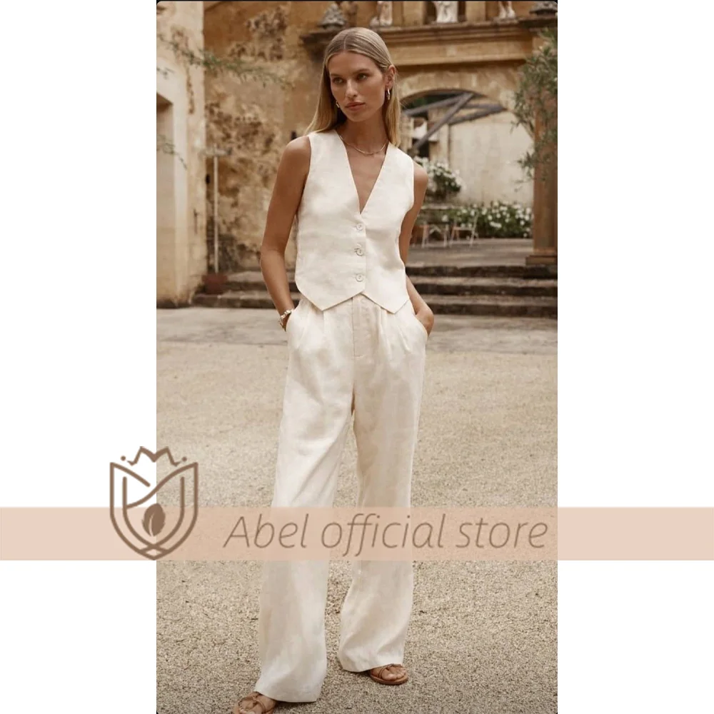 Summer Elegant Cotton Linen Women's Vest & Long Pants Set - Ideal for Office, Casual, Parties, Dances and Weddings