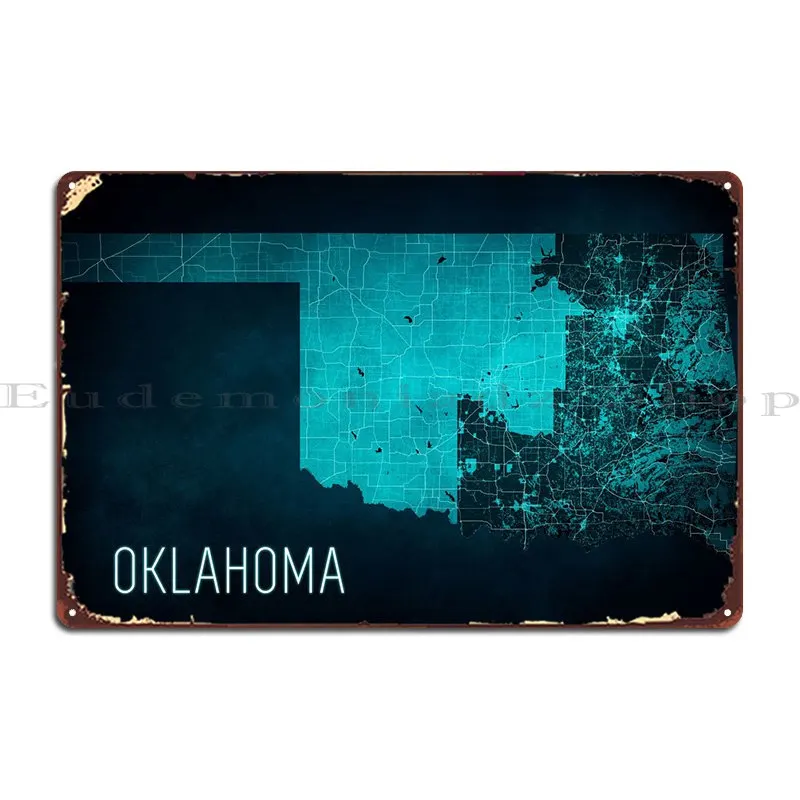 Oklahoma State Map Metal Plaque Rusty Retro Plaques Personalized Create Tin Sign Poster