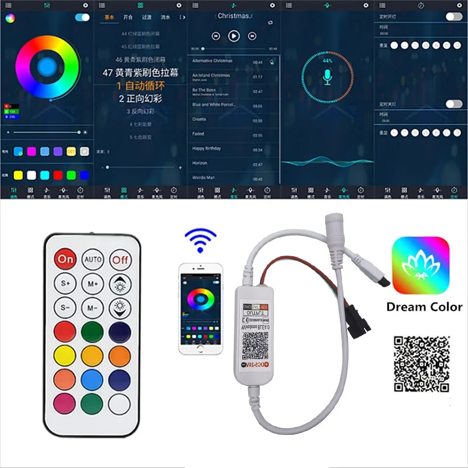 WS2811 Bluetooth-compatible music LED Controller DC5-24V 21key IR Remote For WS2812B Pixels Strip Light |