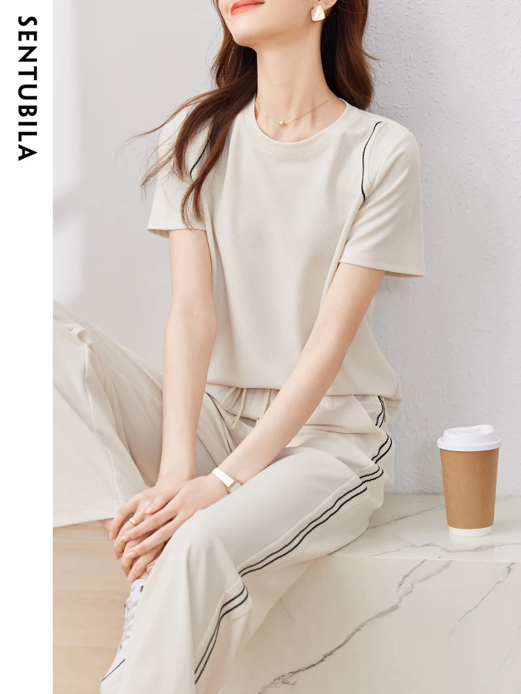 Женский спортивный костюм Sentubila Повседневная футболка с коротким рукавом и