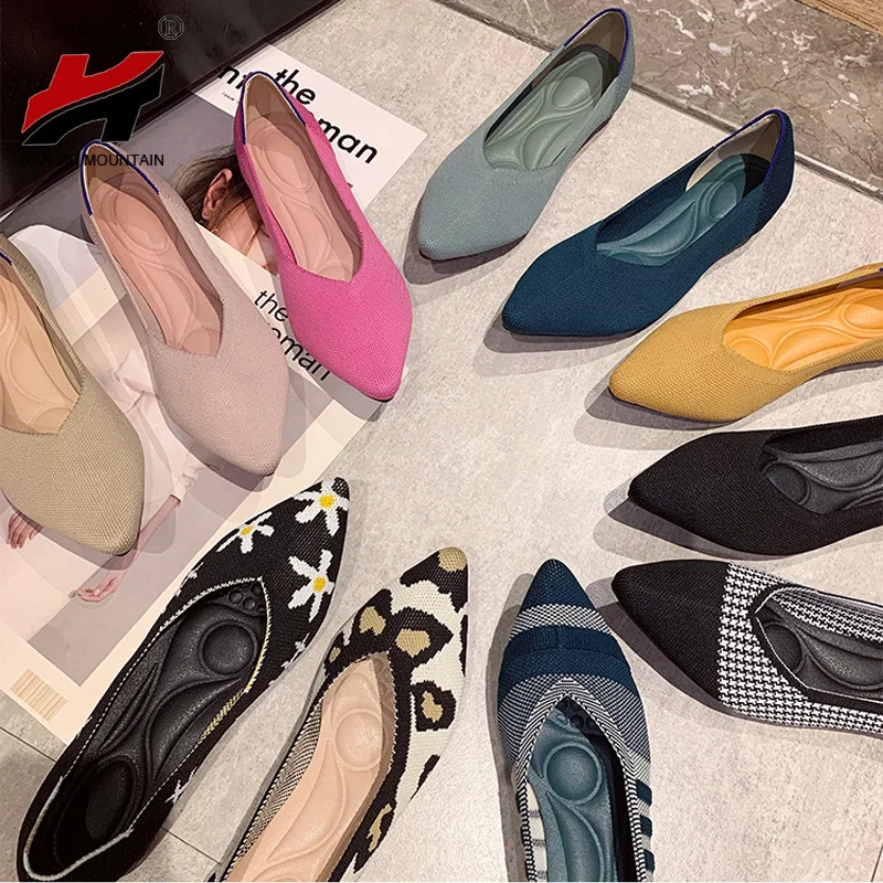 

NAN JIU MOUNTAIN 2023 Printing Women Shoes Flats Single Shoes Spring Autumn Knitted Pointed Shoes Flat Comfortable Plus Size 43