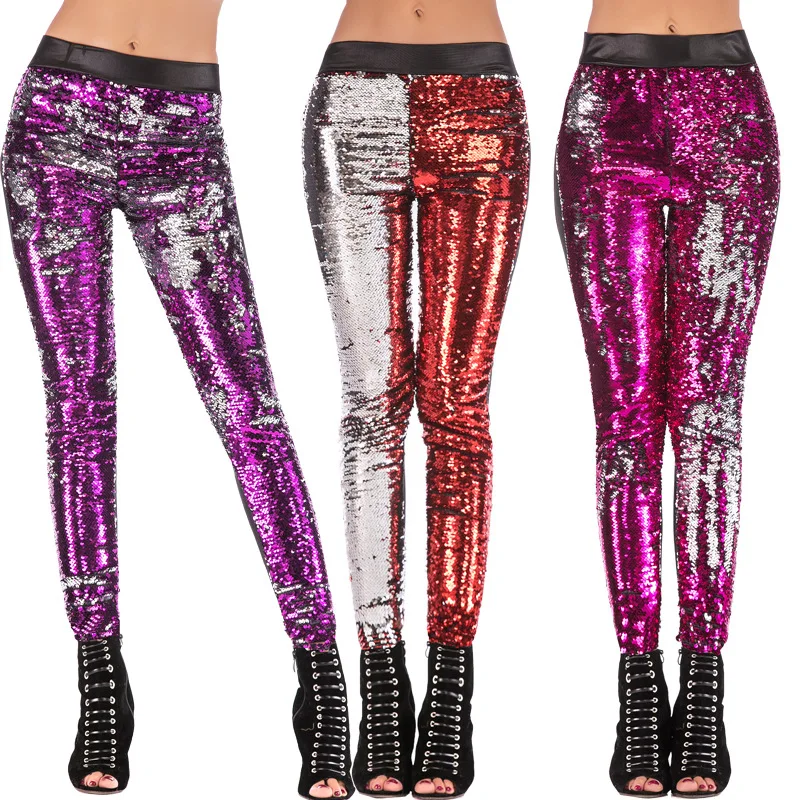 

Women Shinning Sequins Leggings Bright Stage Performance Legwear Punk Style Girls Paillette Trousers Pant Dropshipping