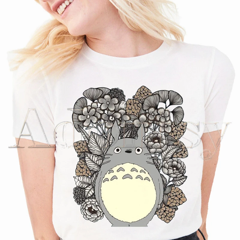 

Totoro Kawaii Anime Miyazaki Hayao Women T-shirt Graphic Printed Female T Shirt Casual Short Sleeves Kawaii Ladies Tshirts