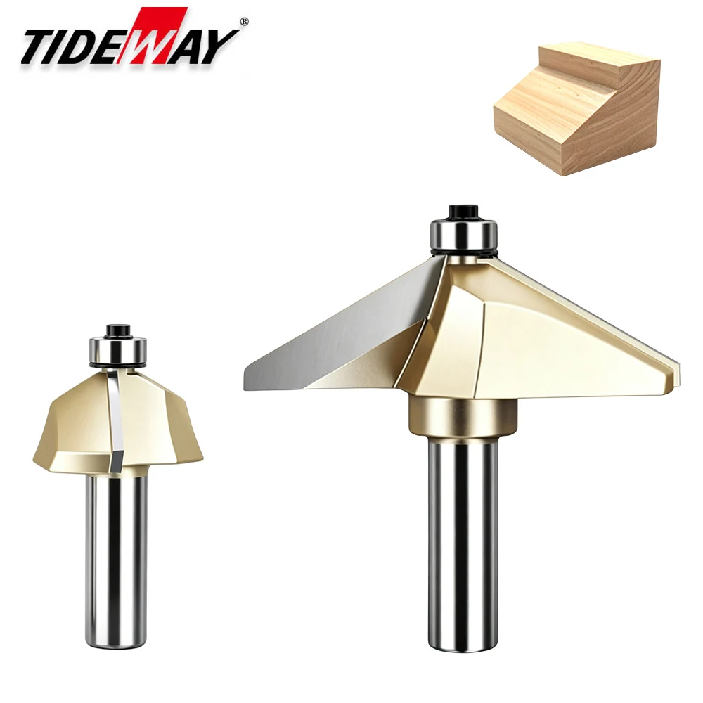 Фото Фреза Tideway с подшипником, хвостовик 1/2 дюйма, для снятия фаски, фреза для обработки дерева на ЧПУ, для выравнивания пазов и обрезки кромки №1