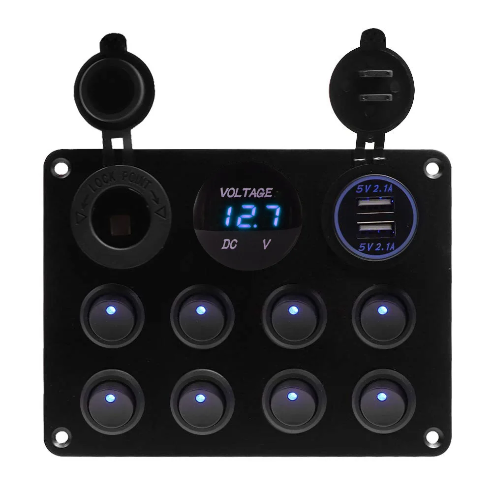 

8-клавишная кнопка, кулисный тумблер, панель USB-управления для автомобиля, грузовика, морской лодки, автофургона, квадроцикла, UTV, кемпера, каравана, автоматический выключатель Earu