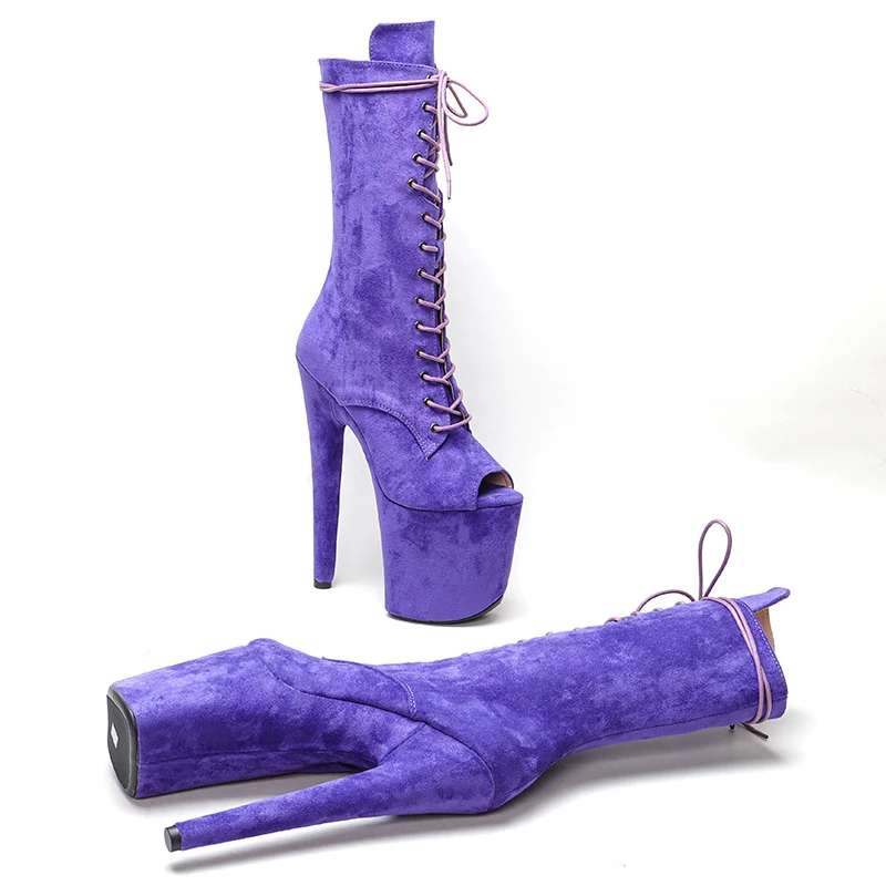 Leecabe  20CM/8inches Suede Upper open toe Pole dancing shoes High Heel Pole Dance boots