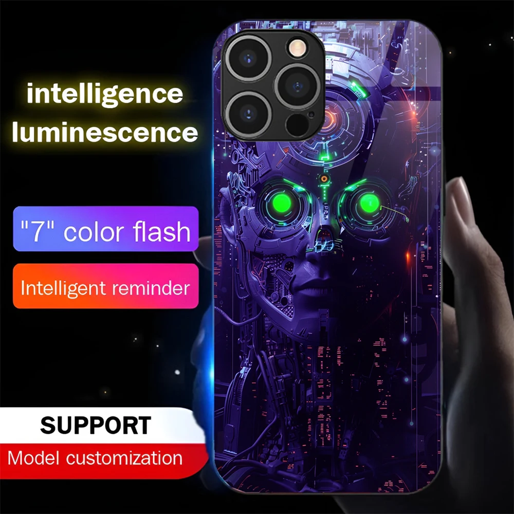 Фото Чехол для телефона Future Brain Design Smart LED Light Glow из закаленного стекла для iPhone Air 17, 16, E, 15, 14, 13, 12, 11 Pro Max Plus №5